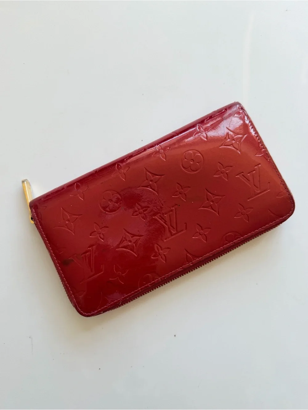 Louis Vuitton Red Patent Leather Zipper Wallet Vintage Pre Owned